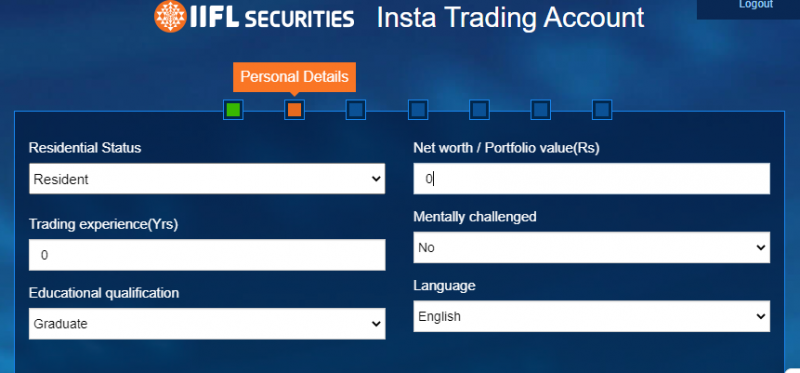 Fill in your trading experience, qualification and residential status