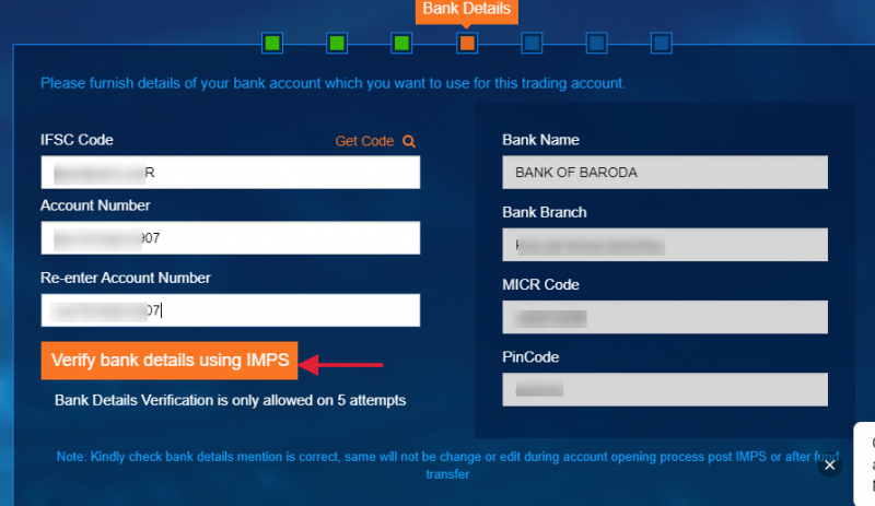 IIFL demat account opening - Fill in the Bank Details