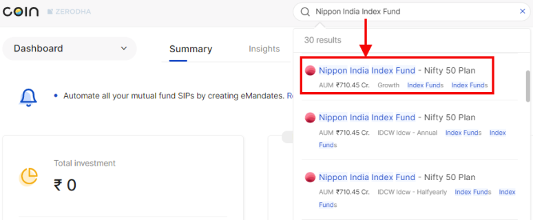 Invest in Index Funds in India Through Zerodha Coin