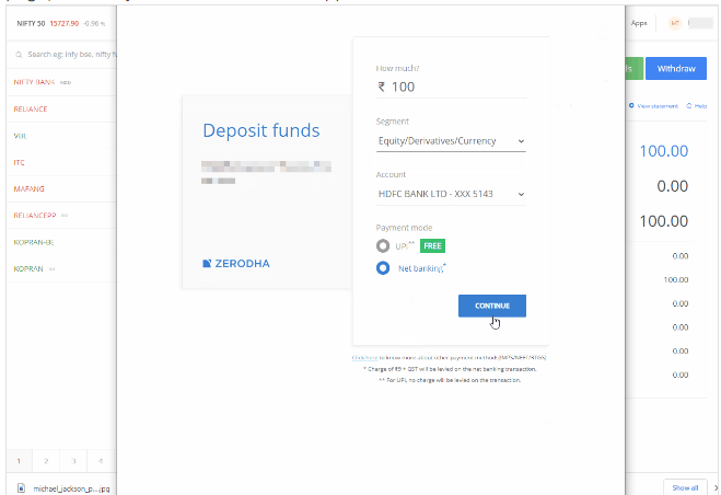 Zerodha charges for add funds